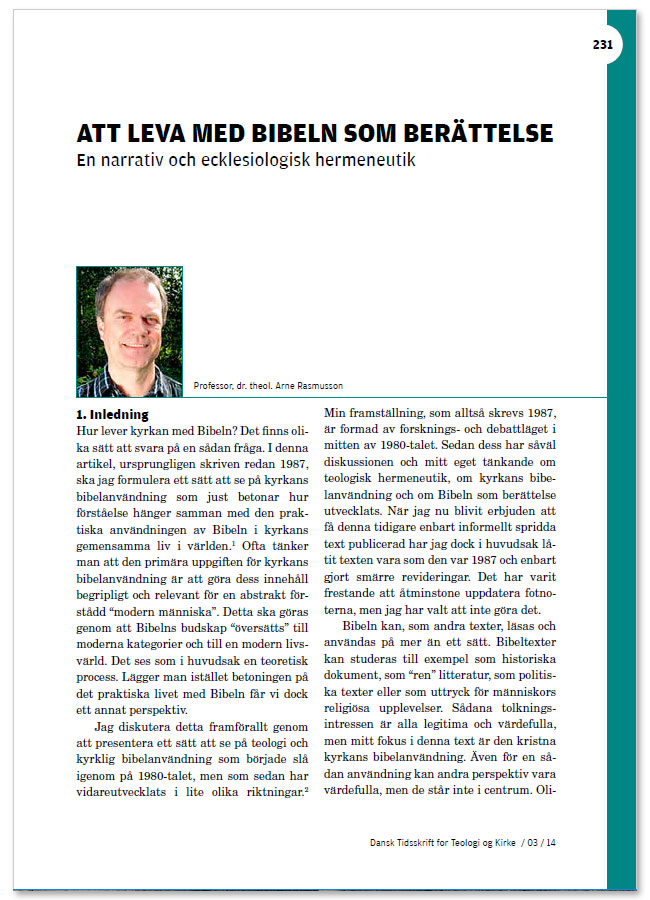 Artikel: Att leva med Bibeln som berättelse